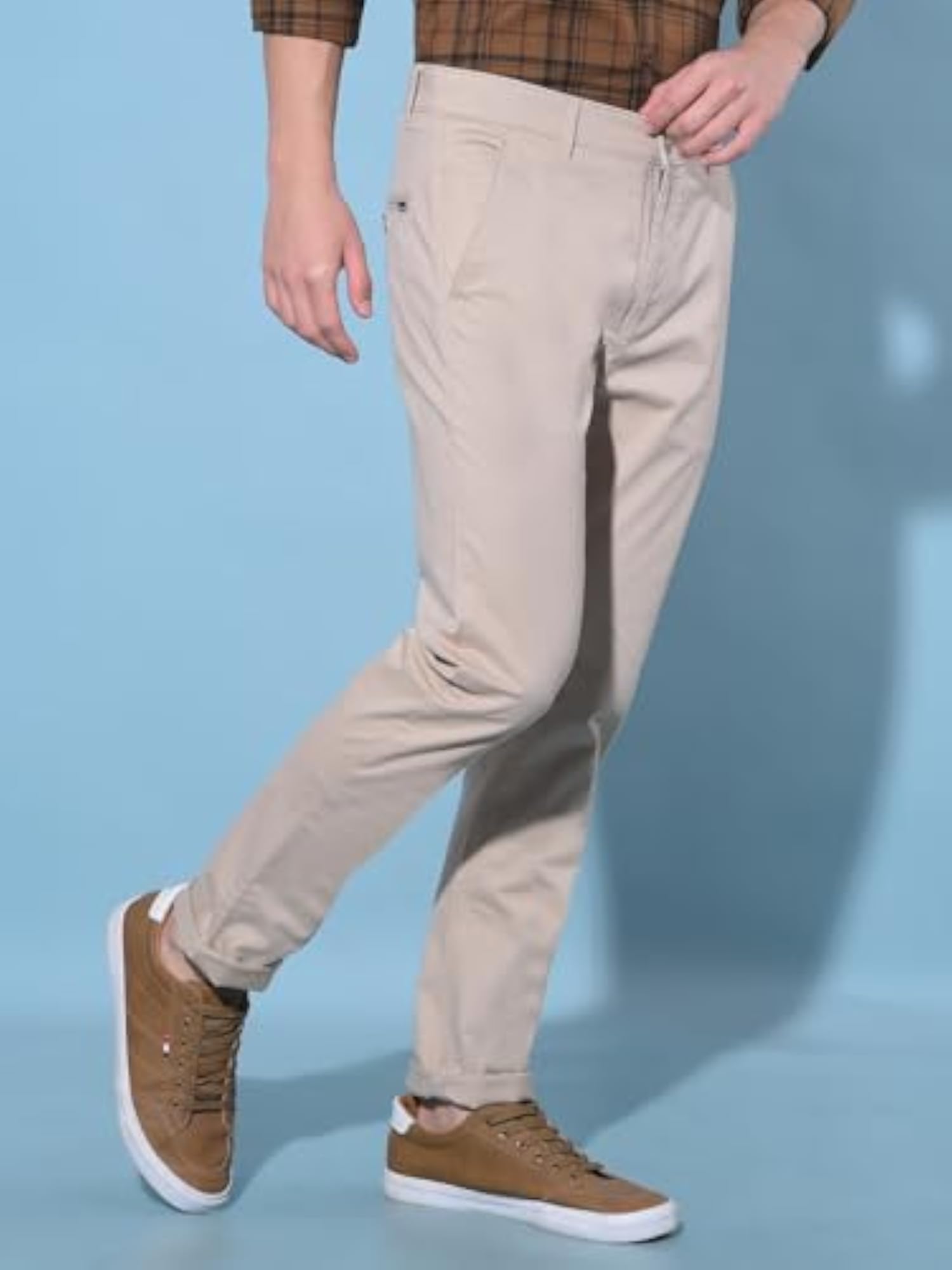 Men's Beige Cotton Trousers, Comfortable Fit